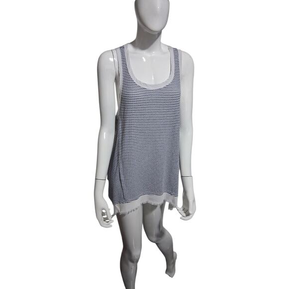 Umgee Nautical Tank Womens size Large Stripe Asymmetrical Beachy Scoop Neck Top - Picture 6 of 8